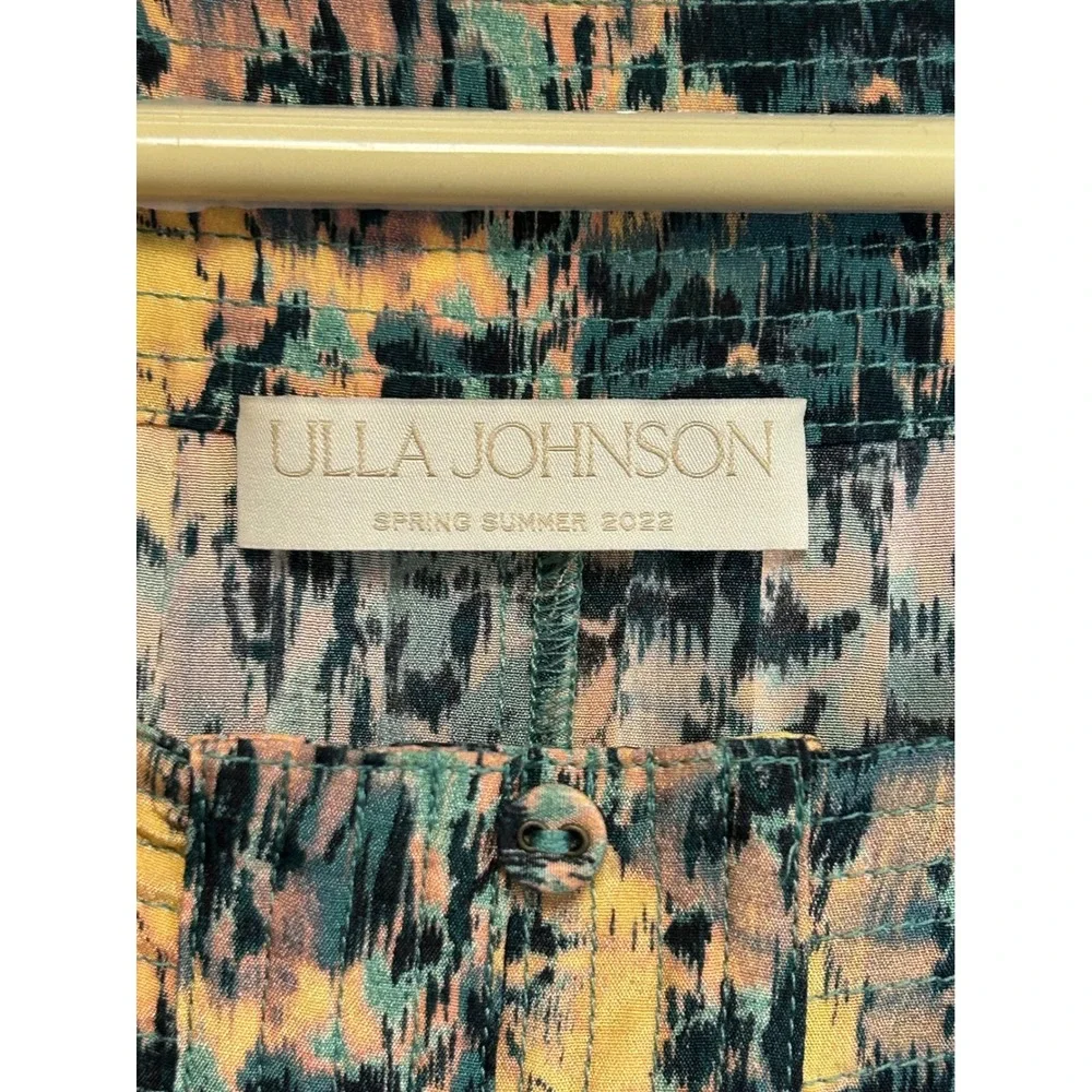 Ulla Johnson Silk Ikat Puff Sleeve Blouse‎ Yellow Teal SS22 Size 0 Feminine
